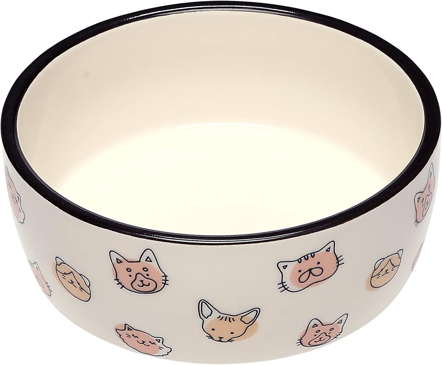 Cat Faces Pattern Ceramic Pet Bowl, Holds 2 Cups, Medium Water and Food Dish, Microwave and Dishwasher Safe