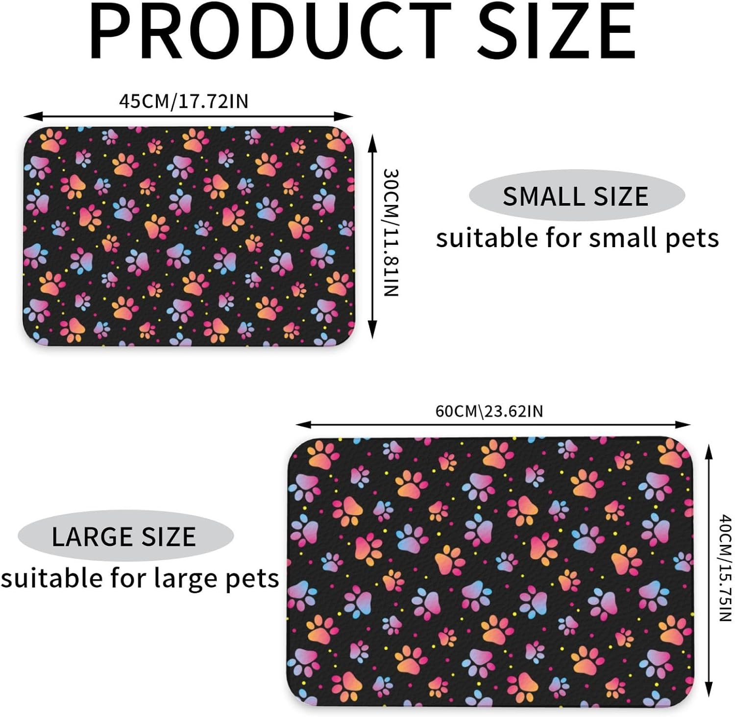 Dog Food Mat Absorbent Bowl Mats No Stains Quick Dry Waterproof Pet Cat Placemats for Food and Water, 30x45cm
