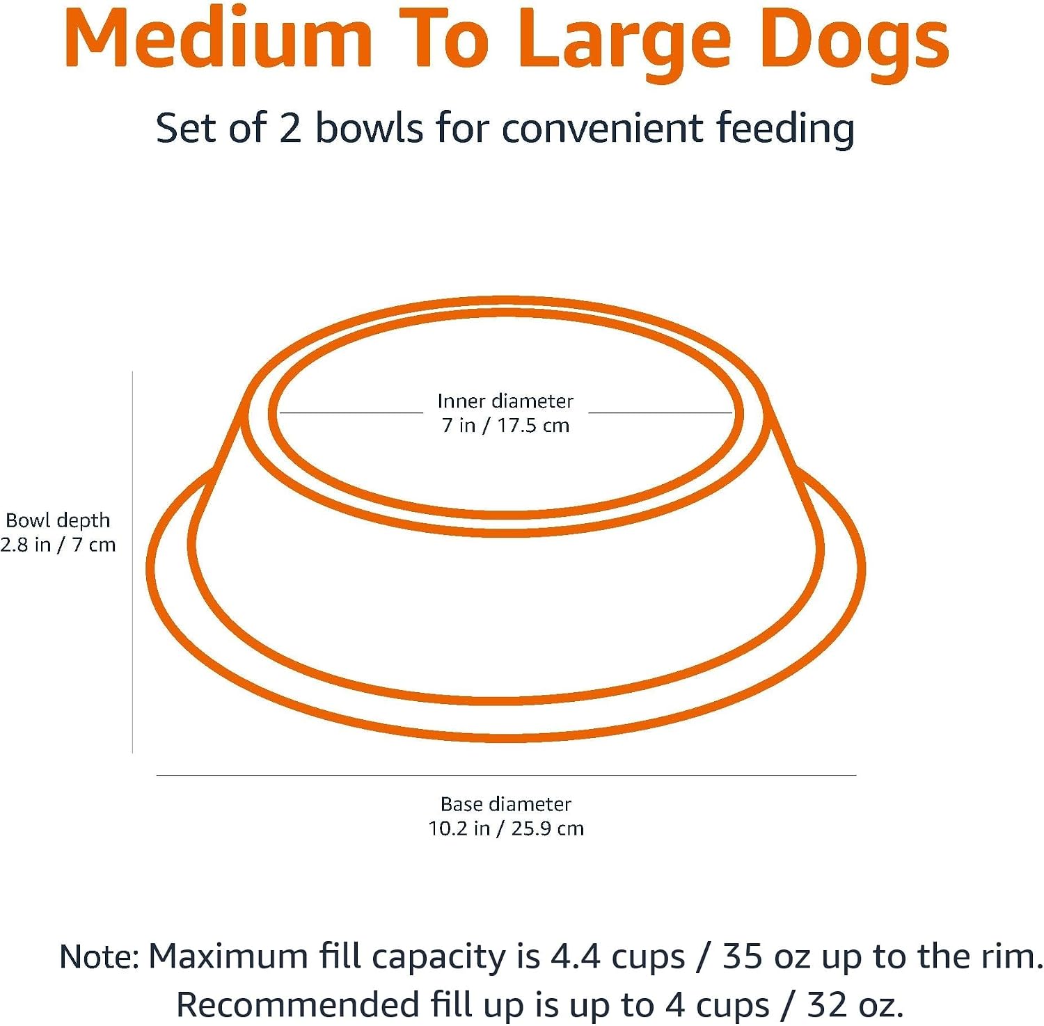 Stainless Steel Non-Skid Pet Dog Water And Food Bowl, 2-Pack (10 x 2.8 Inches), Each Holds Up to 4 Cups